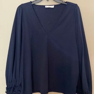 CHAUS New York long sleeve navy blue top.